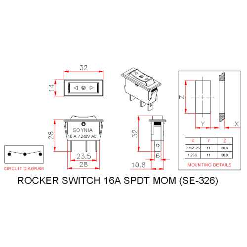 BEP Marine Rocker Switch – 25A SPDT (Momentary On)-Off-(Momentary On), 12V/24V, Part #1001711