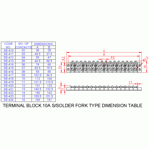 SE411 Terminal Block Single Solder Fork Type 10A 3 Way